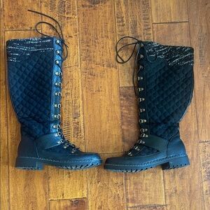 Just Fab Black Quilted Lace-Up Women's Boots size 8